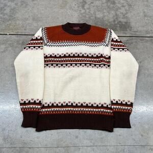 vintage white orange and brown knit striped sweater size large